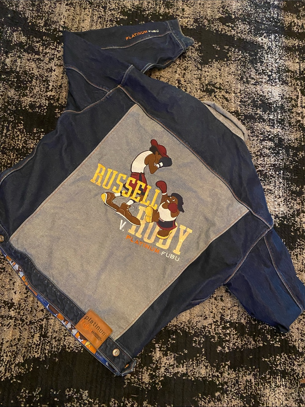 Vintage Fat Albert "Russell V. Rudy" FUBU Men's Denim Trucker Jacket Size 3XL